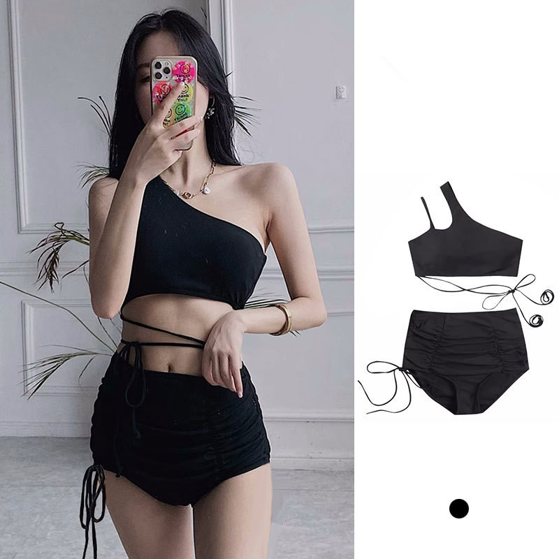 Shoulder Pad Set In - Sexy Koreanische Mode Ein-Schulter-Crop-Top Mujer Schwarze