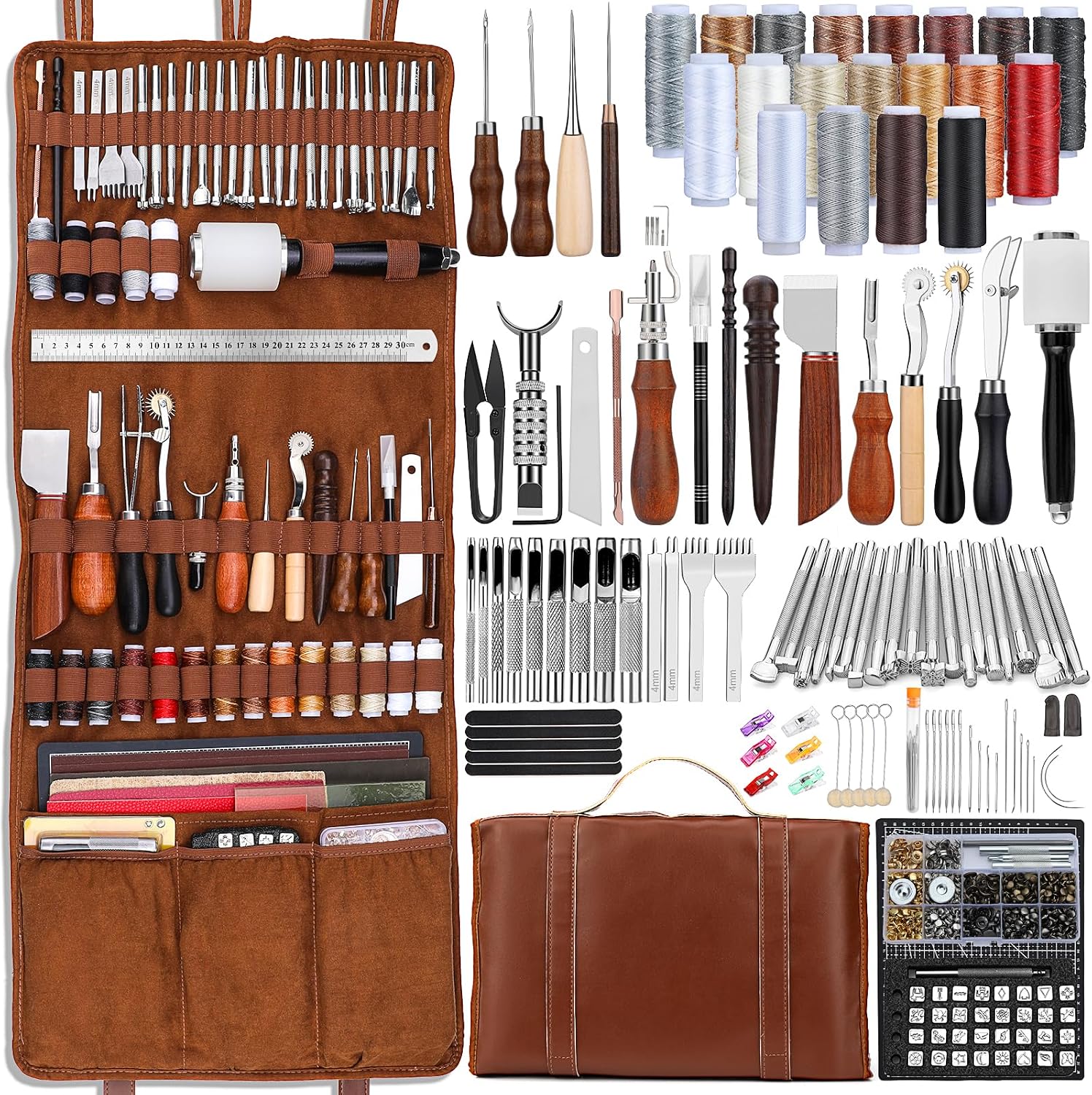 Sewing Kit - Lederbearbeitungs-Set mit Werkzeugen für Lederhandwerk, Schneidematten,