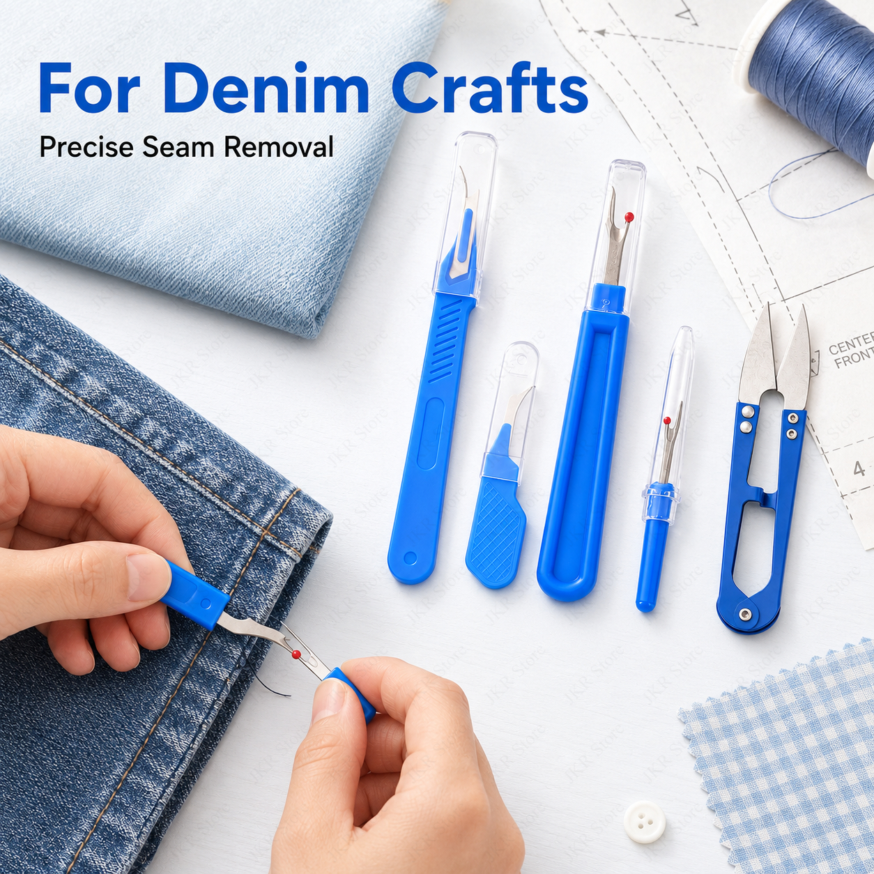 Sewing Kit - Blaues Nähset 5-teilig mit Fadenentferner, Nahttrenner,