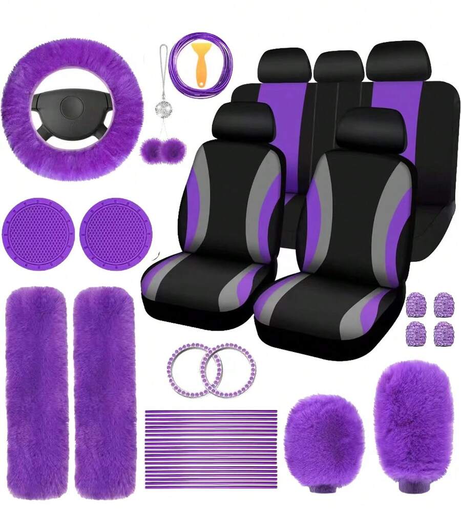 Shoulder Pad Set In - 35-teiliges Autositzbezug-Set mit Lenkradbezug, Getränkehalter-Untersetzer, Schulterpolstern