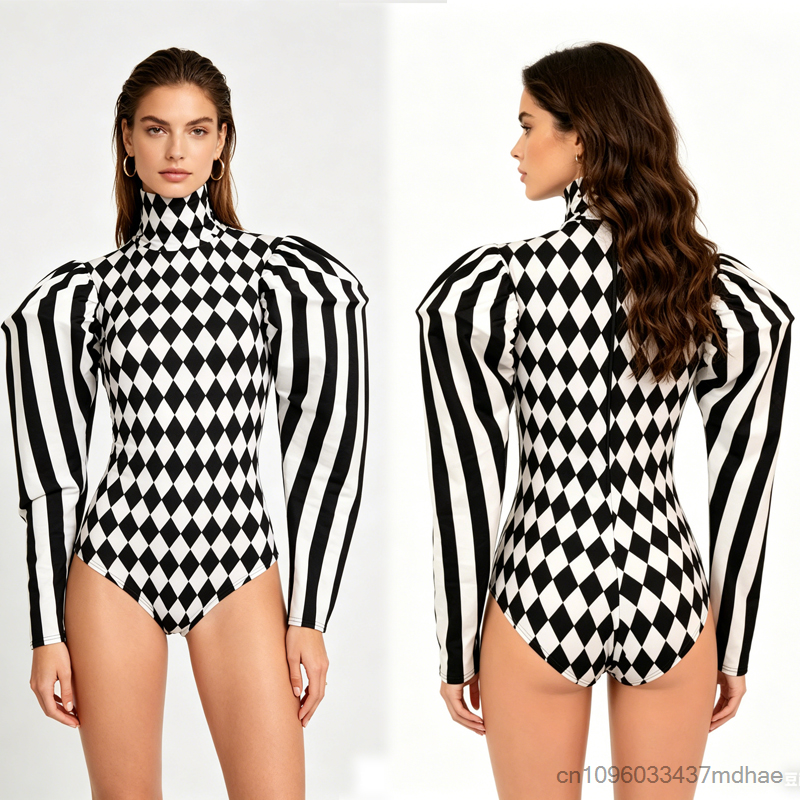 Shoulder Pad Set In - Zirkusclown Cosplay Schwarz-Weiß Rautenförmig gestreifter Puff-Schulteranzug