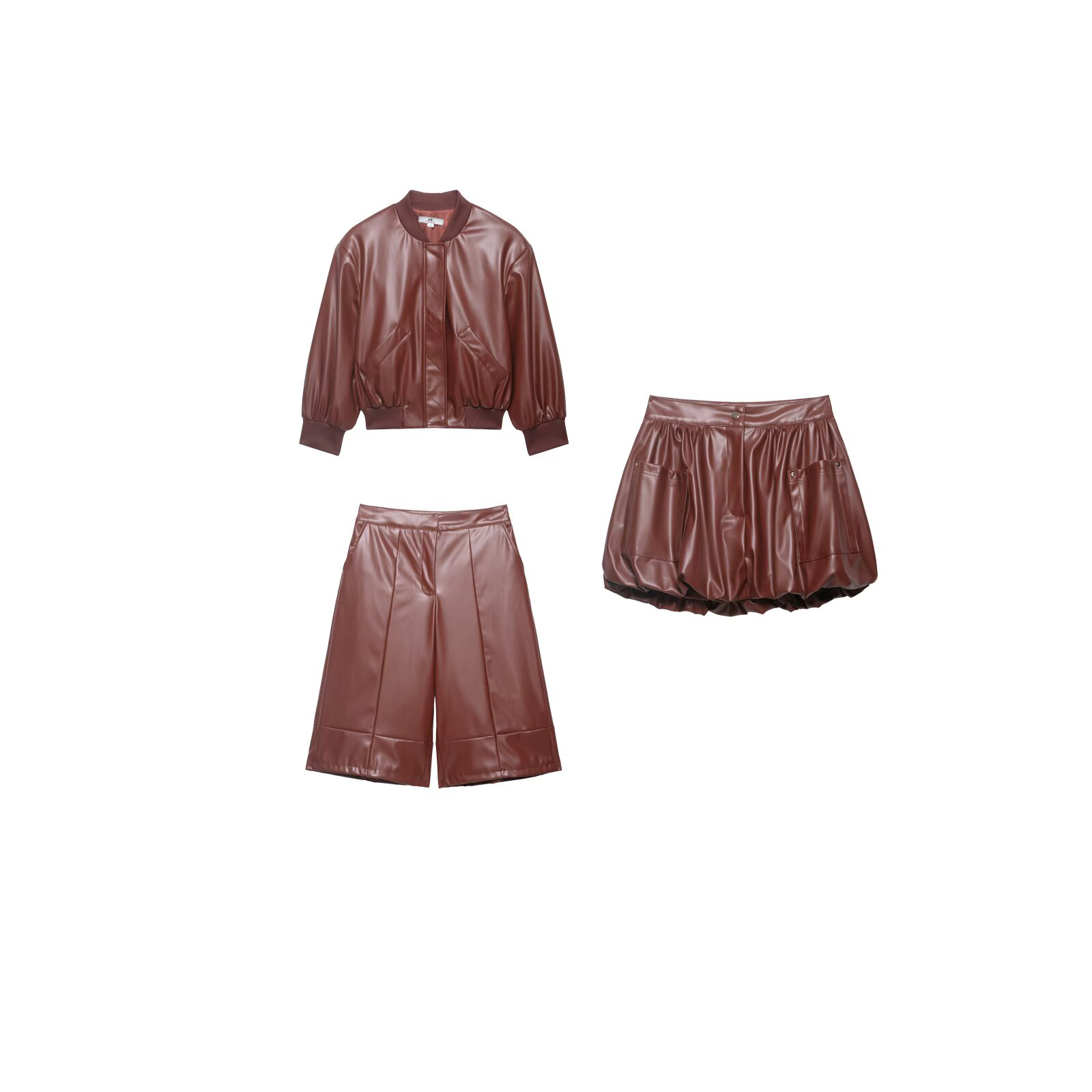 Shoulder Pad Set In - Neues Damen-Set im Pendler-Stil: Kunstleder-Schulterpolster-Pilotenjacke, kurze,