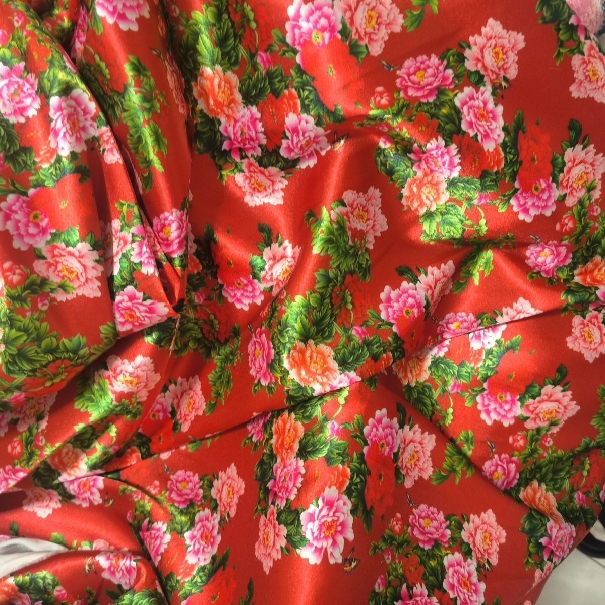 Textile For Sewing - Acetat-Satin-Stoff mit Blumendruck, seidig glatt, Meterware