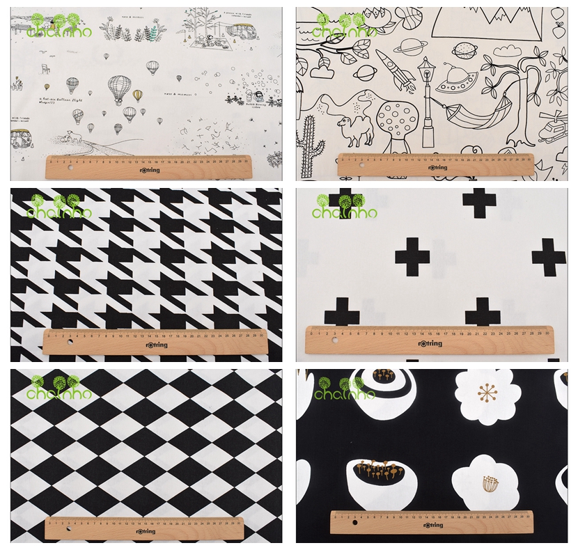 Sewing Geotextile Fabric - Chainho, bedruckter Baumwoll-Leinen-Stoff, DIY-Quilt-Nähmaterial, Patchwork-Stoff, Schwarz-Weiß-Serie,