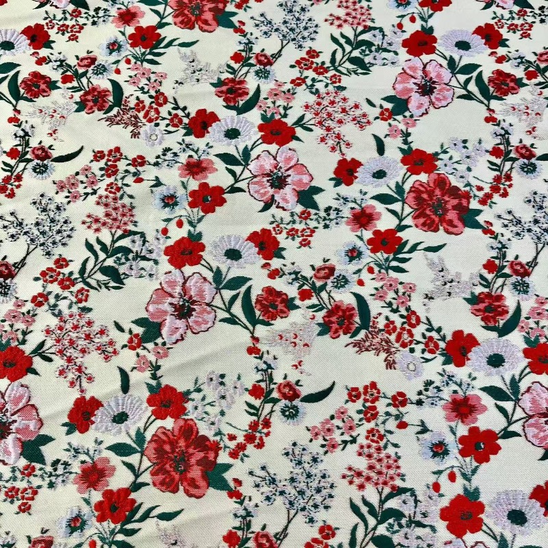 Roter Kleiner Blumen-Jacquard- – Vintage Sewing Textile Bewertung und Preis
