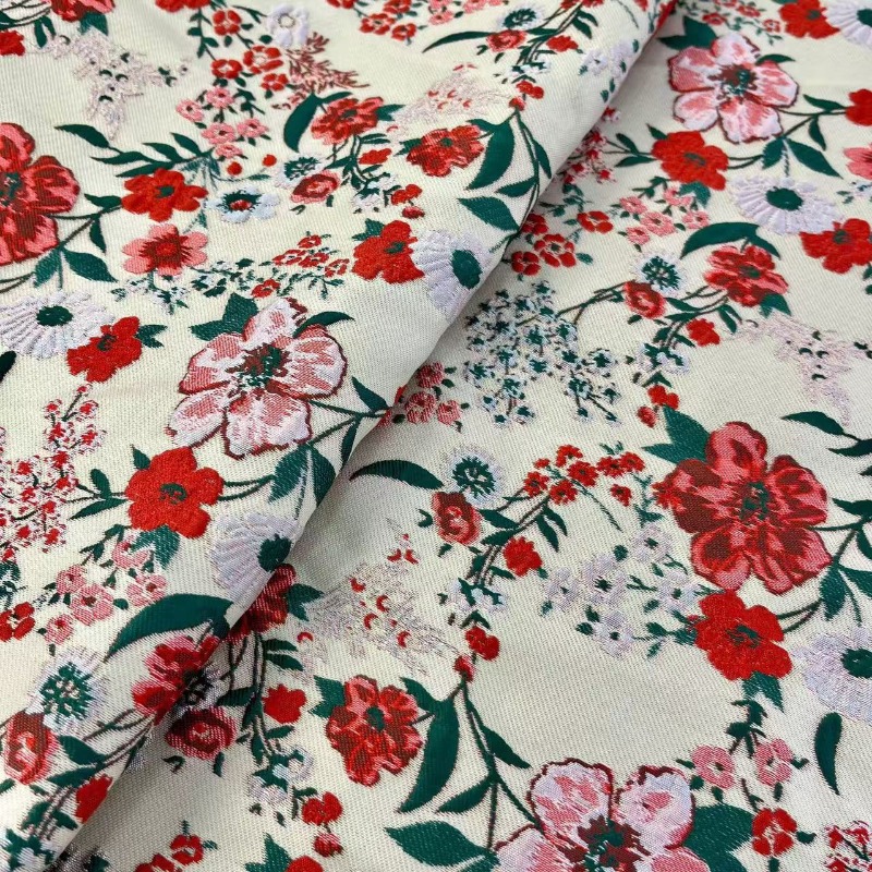 Roter Kleiner Blumen-Jacquard- – Vintage Sewing Textile Bewertung und Preis